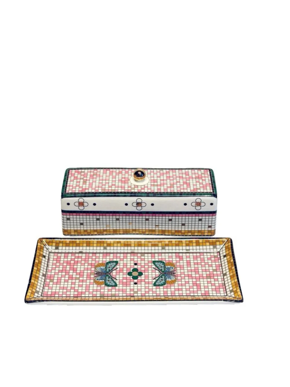Anthropologie Bistro Garden Tile Butterfly Pink Covered Butter Dish Stoneware
